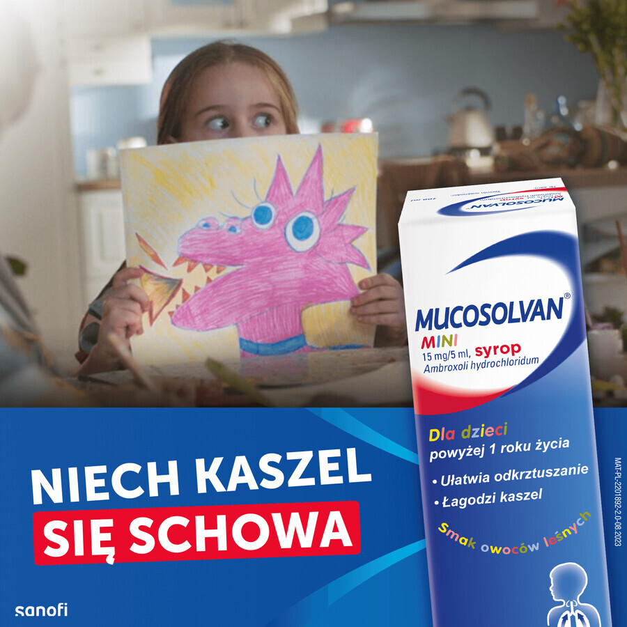 Mucosolvan Mini 15 mg/5 ml, sirop pentru copii peste 1 an, aromă de fructe de pădure, 100 ml