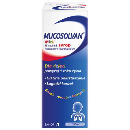 Mucosolvan Mini 15 mg/5 ml, sirop pentru copii peste 1 an, aromă de fructe de pădure, 100 ml