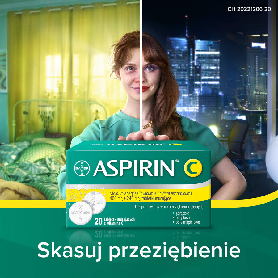 Aspirine C 400 mg + 240 mg, 10 comprimés effervescents