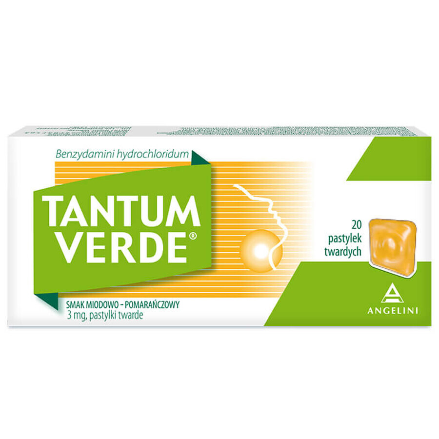 Tantum Verde 3 mg, arôme miel-orange, 20 pastilles dures