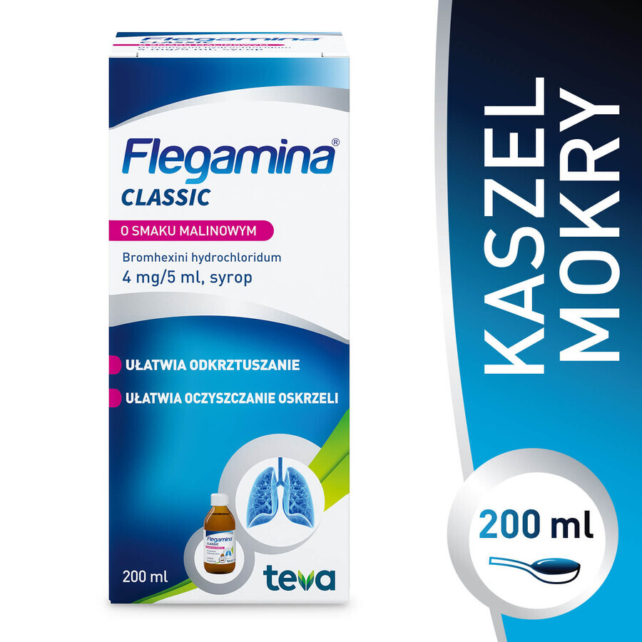 Flegamina Classic aromă de zmeură 4 mg/ 5 ml, sirop, 200 ml