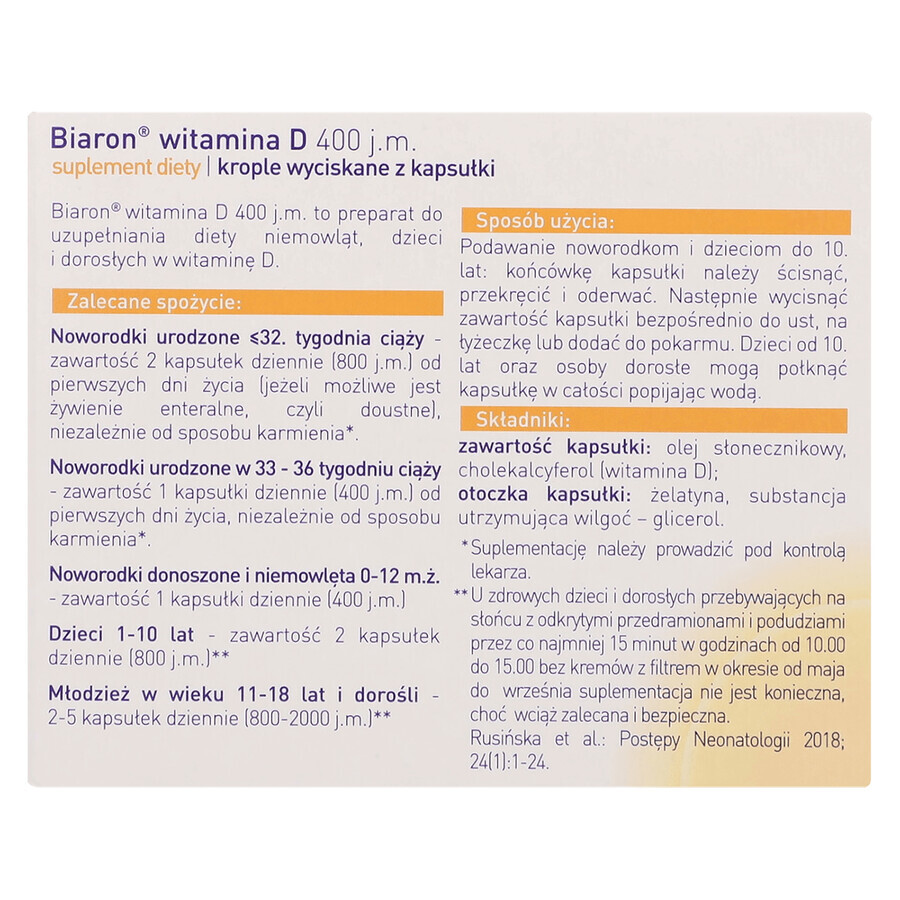 Biaron D, vitamine D 400 IU, 90 gélules détachables