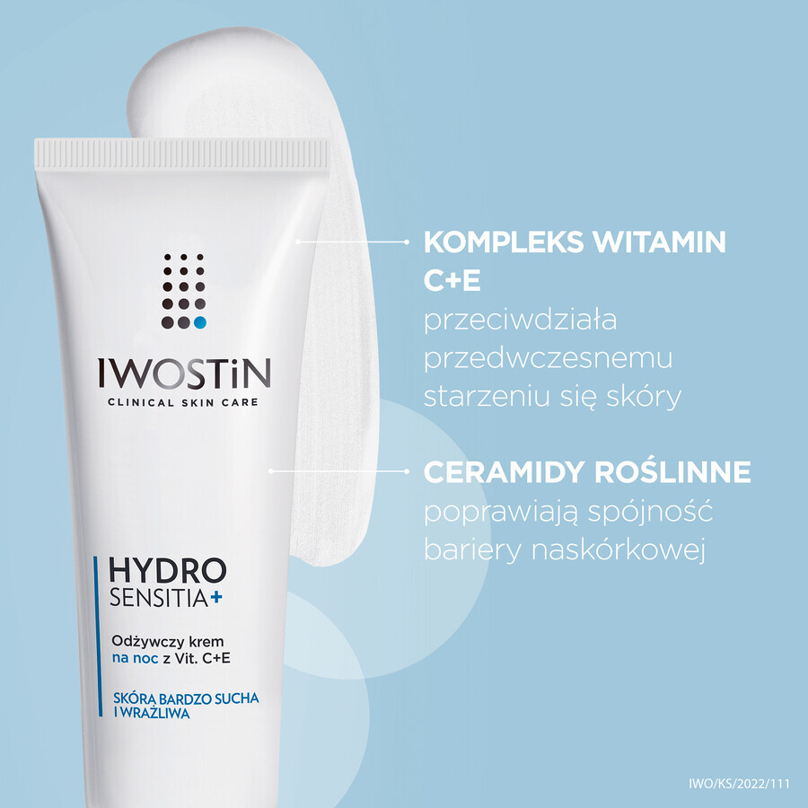 Iwostin Hydro Sensitia, cremă de noapte hrănitoare cu vitaminele C+E, 50 ml