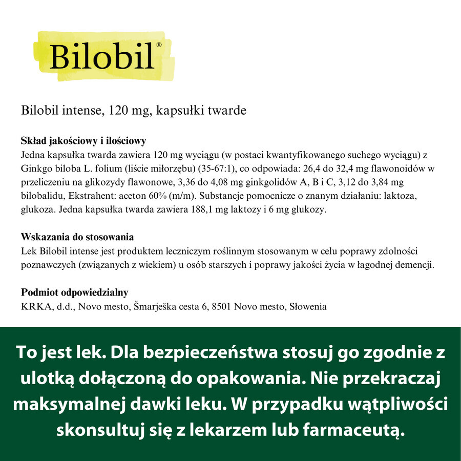 Bilobil Intenso 120 mg, 60 cápsulas