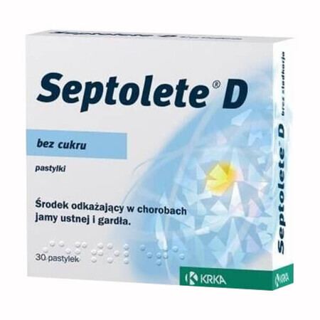 Septolete D 1 mg, fără zahăr, 30 pastile tari