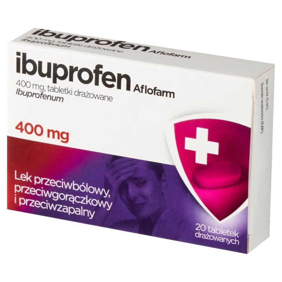 Ibuprofen Aflofarm 400 mg, 20 comprimés irrités