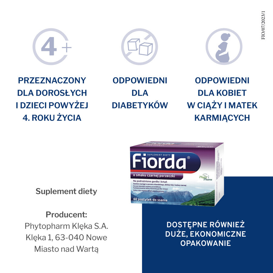 Fiorda, zwarte bessensmaak, 30 zuigtabletten