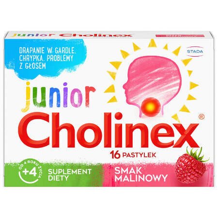 Cholinex Junior, pentru copii de la vârsta de 4 ani, aromă de zmeură, 16 pastile