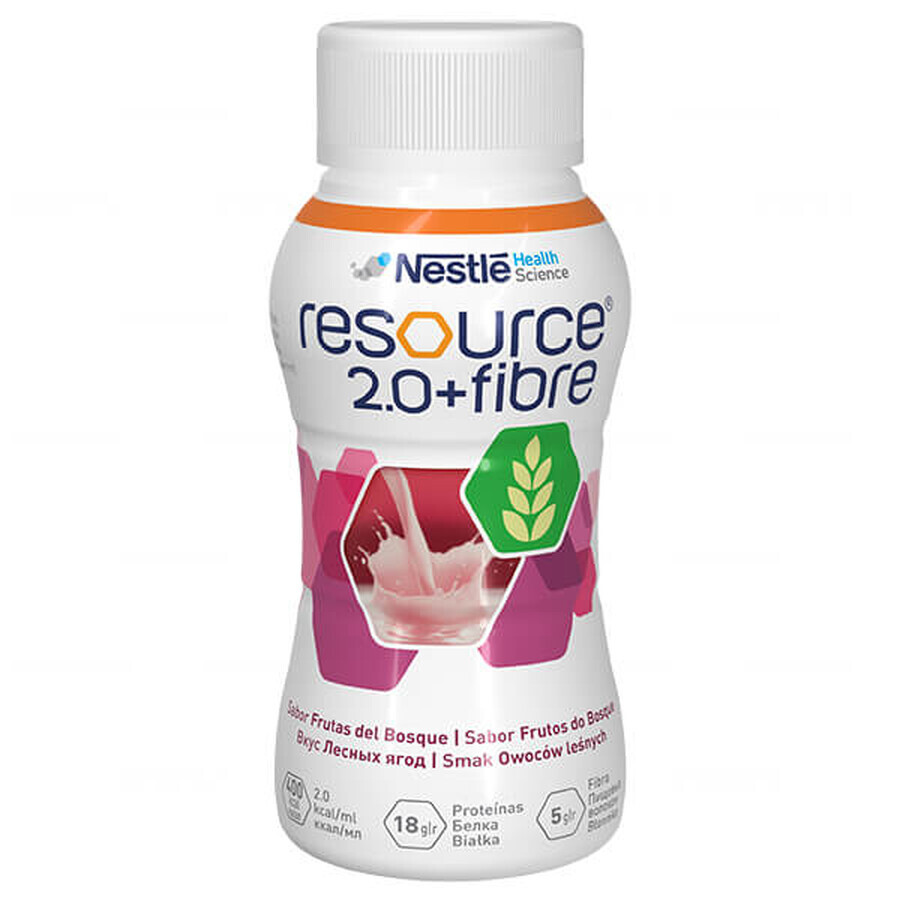 Resource 2.0 + Fibre, supliment nutritiv, aromă de fructe de pădure, 4 x 200 ml