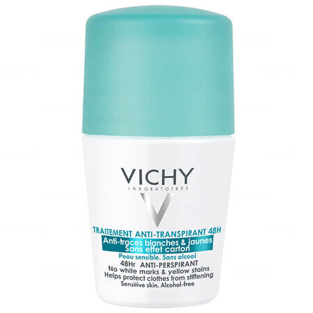 Vichy, antiperspirant roll-on 48h, împotriva urmelor de pe haine, 50 ml