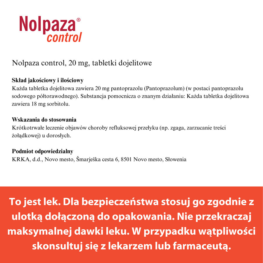 Nolpaza Control 20 mg, 14 comprimidos enterales