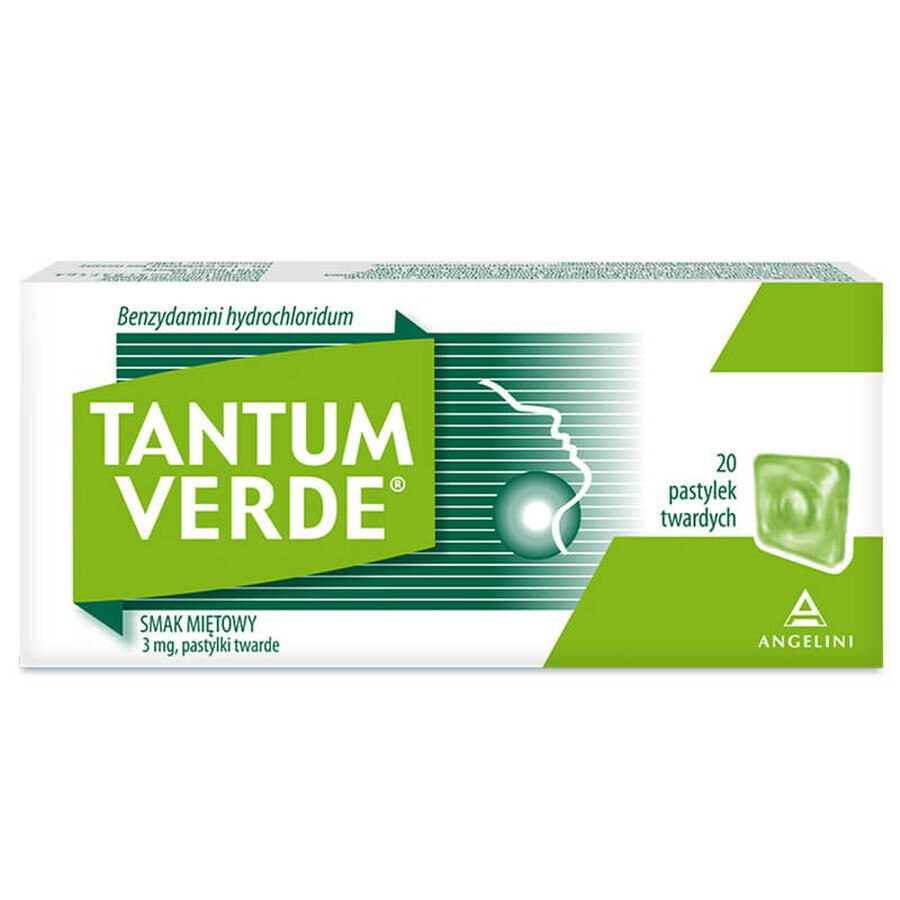 Tantum Verde 3 mg, aromă de mentă, 20 pastile tari