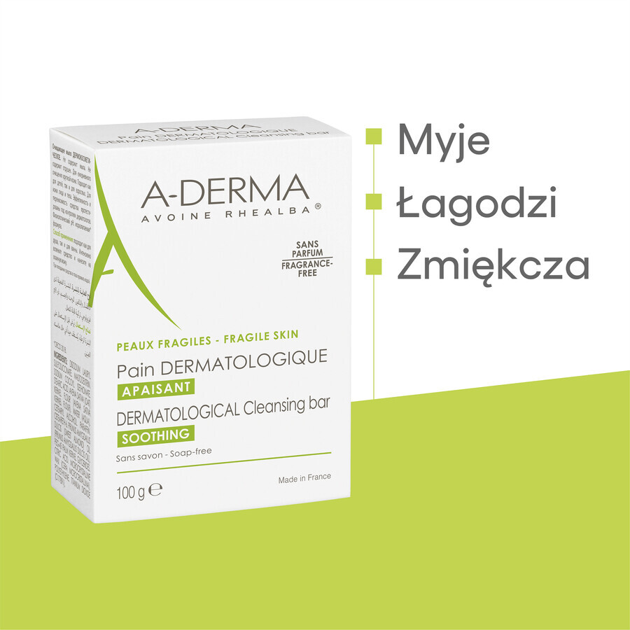 A-Derma, baton dermatologic de curățare pentru față și corp, 100 g