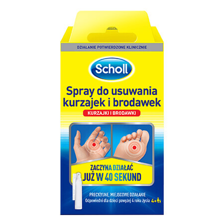 Scholl, spray pentru îndepărtarea negilor și verucilor pentru copii cu vârsta peste 4 ani și adulți, 80 ml