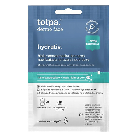 Tolpa Dermo Face Hydrativ, mască hialuronică hidratantă pentru față și ochi, 6 ml x 2 pliculețe