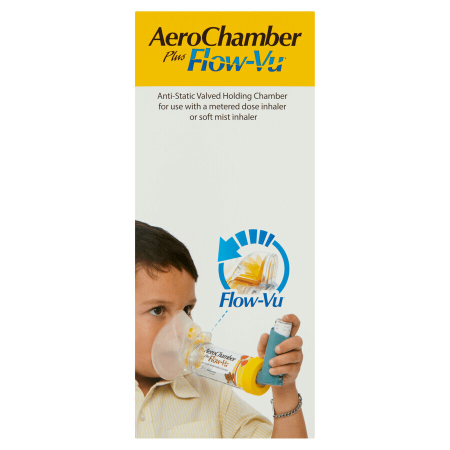 AeroChamber Plus Flow-Vu, cameră de inhalare cu mască pentru copii, 1-5 ani, Mediu, 1 buc