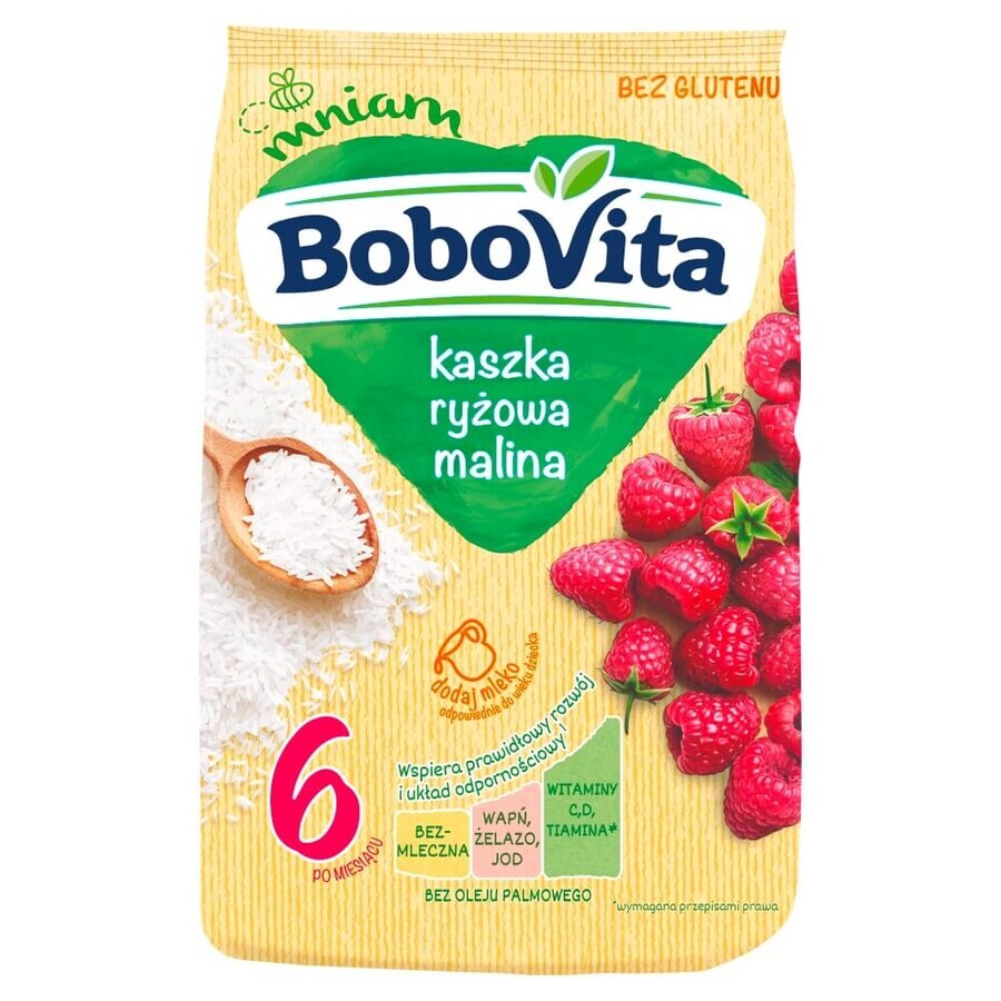 BoboVita Cereale de orez, zmeură, fără lapte, fără gluten, după 6 luni, 180 g