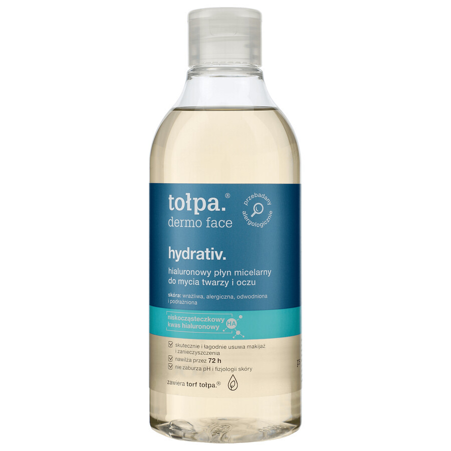 Tolpa Dermo Face, Hydrativ, fluide micellaire pour le visage et les yeux, hydratant, 400 ml