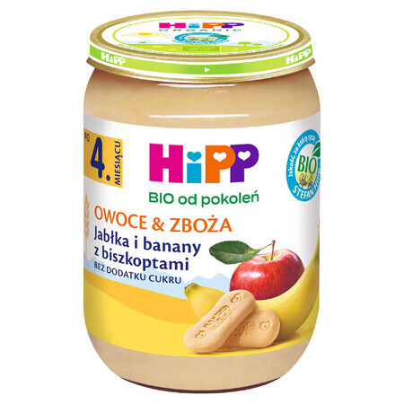 Hipp Fruit and Cereal Bio, măr și banană cu biscuiți, după 4 luni, 190 g