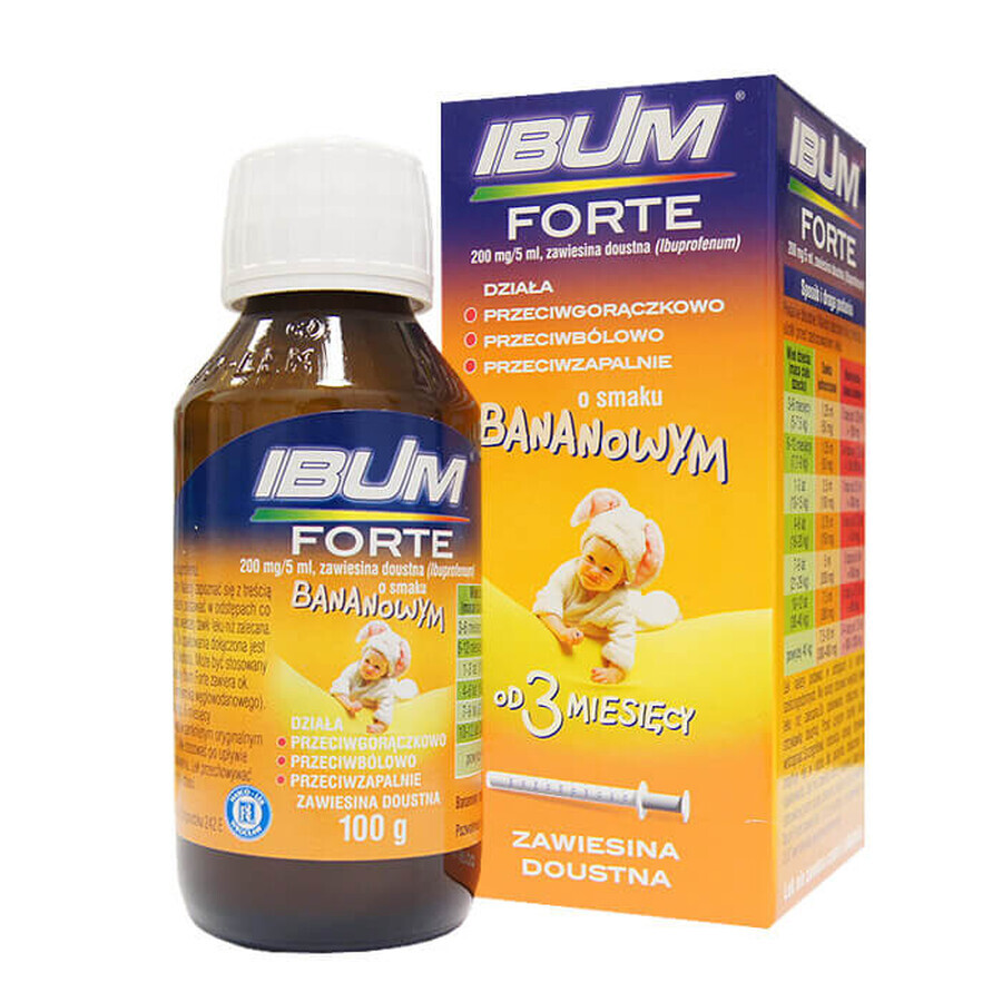 Ibum Forte 200 mg/ 5 ml, suspensie orală pentru copii de la 3 luni, aromă de banane, 100 g