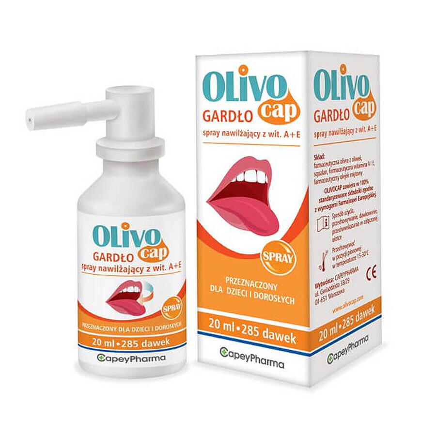 Olivocap Throat, spray hydratant à la vitamine A + E, 20 ml