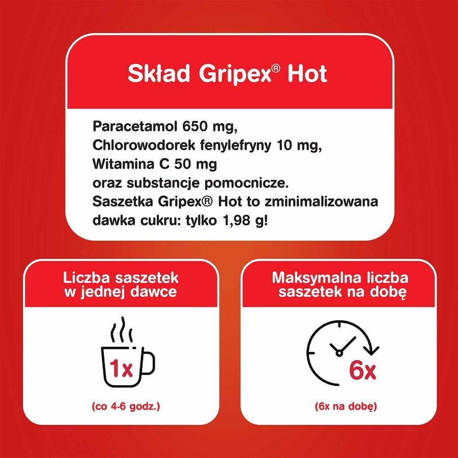 Gripex Hot 650 mg + 50 mg + 10 mg, 12 zakjes