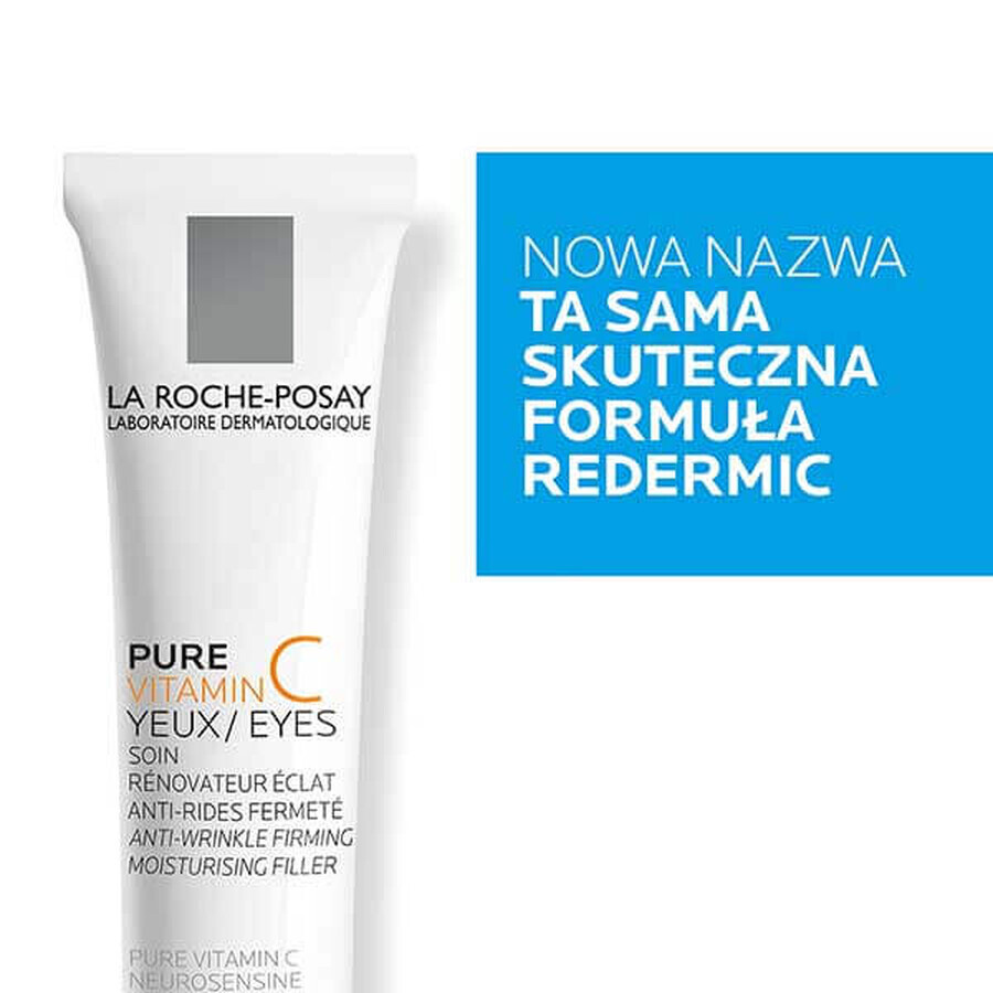 La Roche-Posay Pure Vitamin C Eyes, cuidado de ojos antiarrugas intensamente hidratante y reafirmante, 15 ml