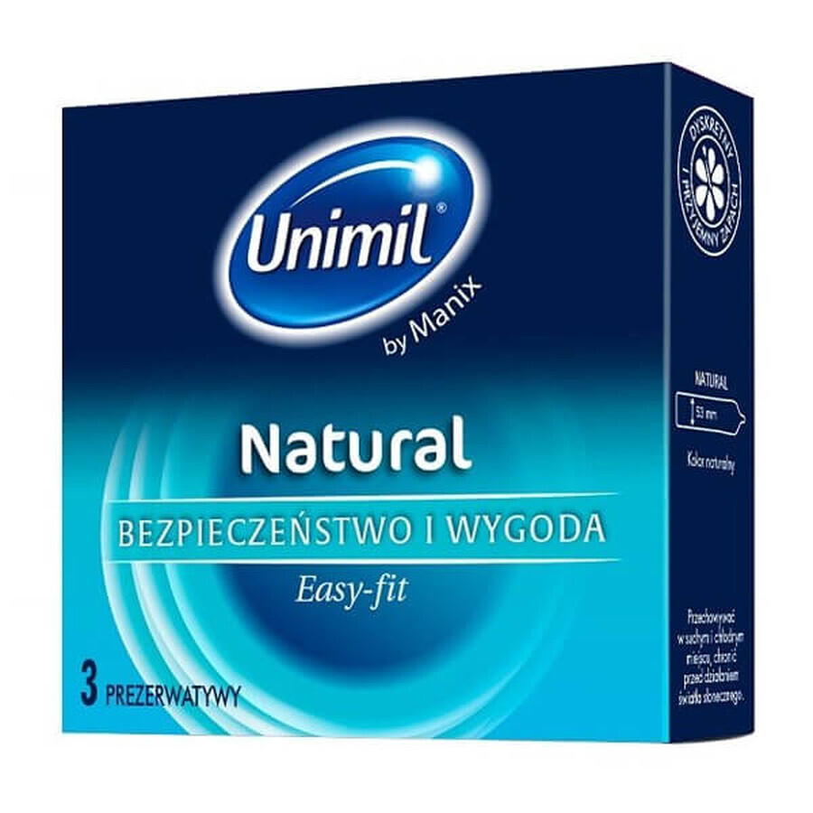 Unimil Natural+, préservatifs classiques, 3 pièces