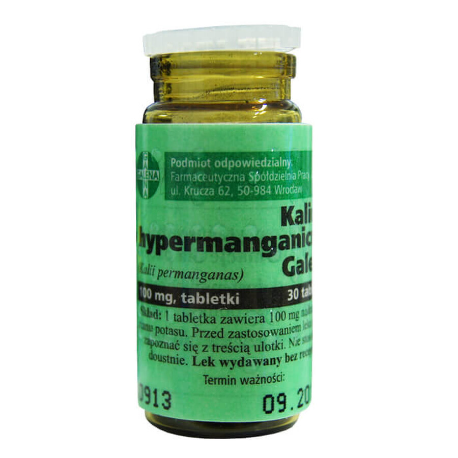 Kalium Hypermanganicum Galena 100 mg, potassium permanganate, 30 tablets