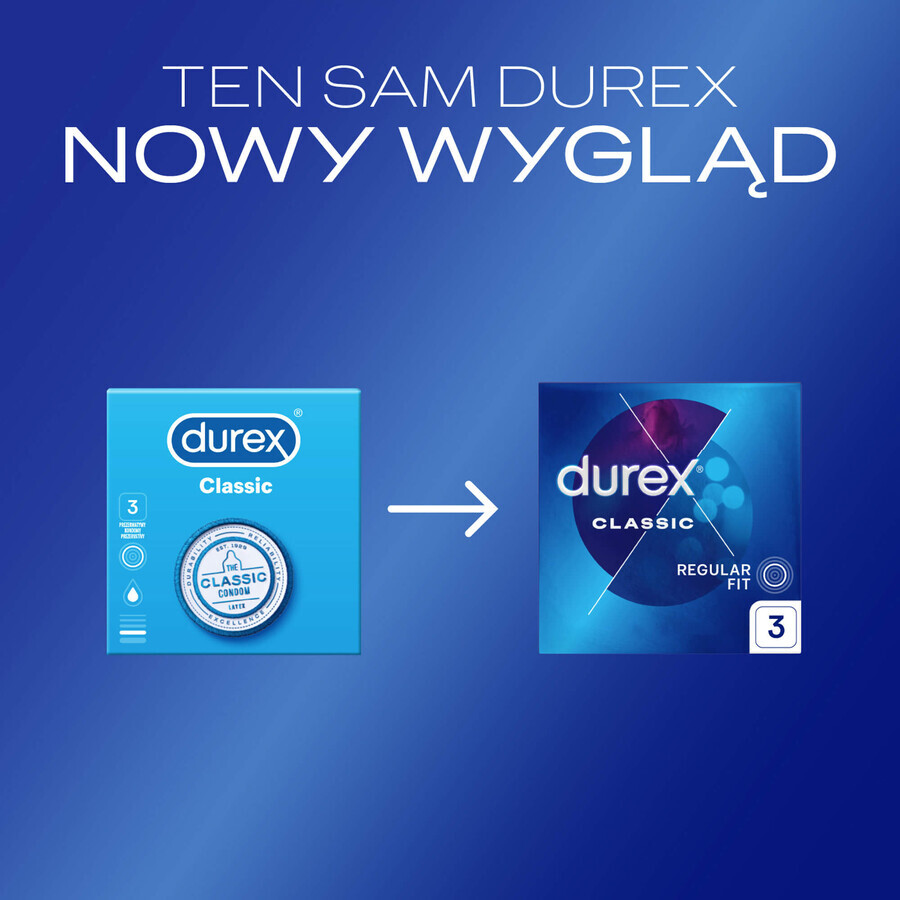 Durex Classic, prezervative clasice netede, 3 bucăți