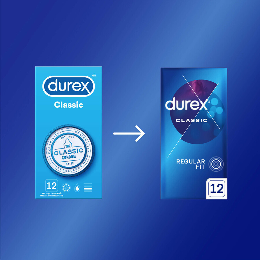 Durex Classic, prezervative clasice netede, 12 bucăți