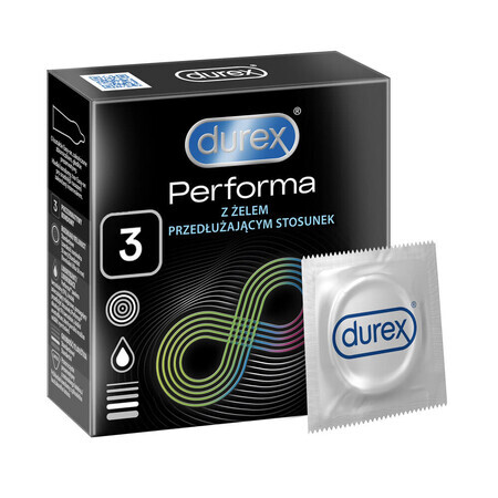 Durex Performa, prezervative cu lubrifiant pentru prelungirea actului sexual, 3 bucăți