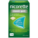 Nicorette Classic Gum 2 mg, gumă de mestecat medicinală, 105 bucăți