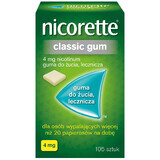 Nicorette Classic Gum 4 mg, gumă de mestecat medicinală, 105 bucăți