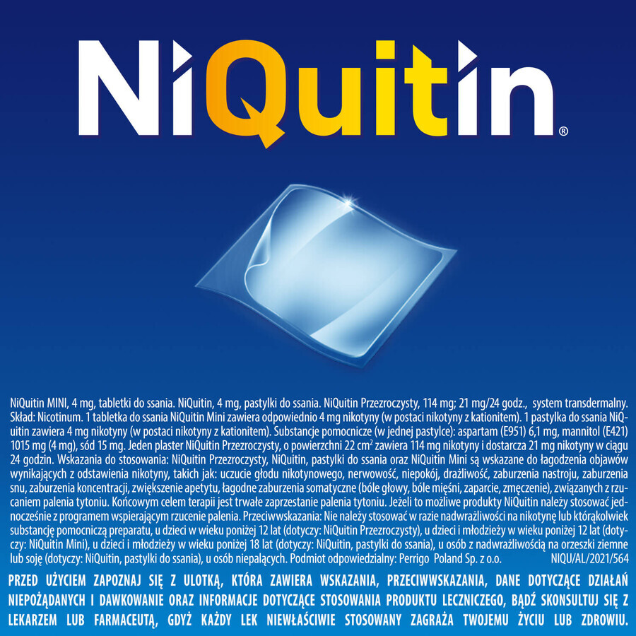 NiQuitin Transparent 21 mg/24 h, système transdermique, patch, 7 pièces