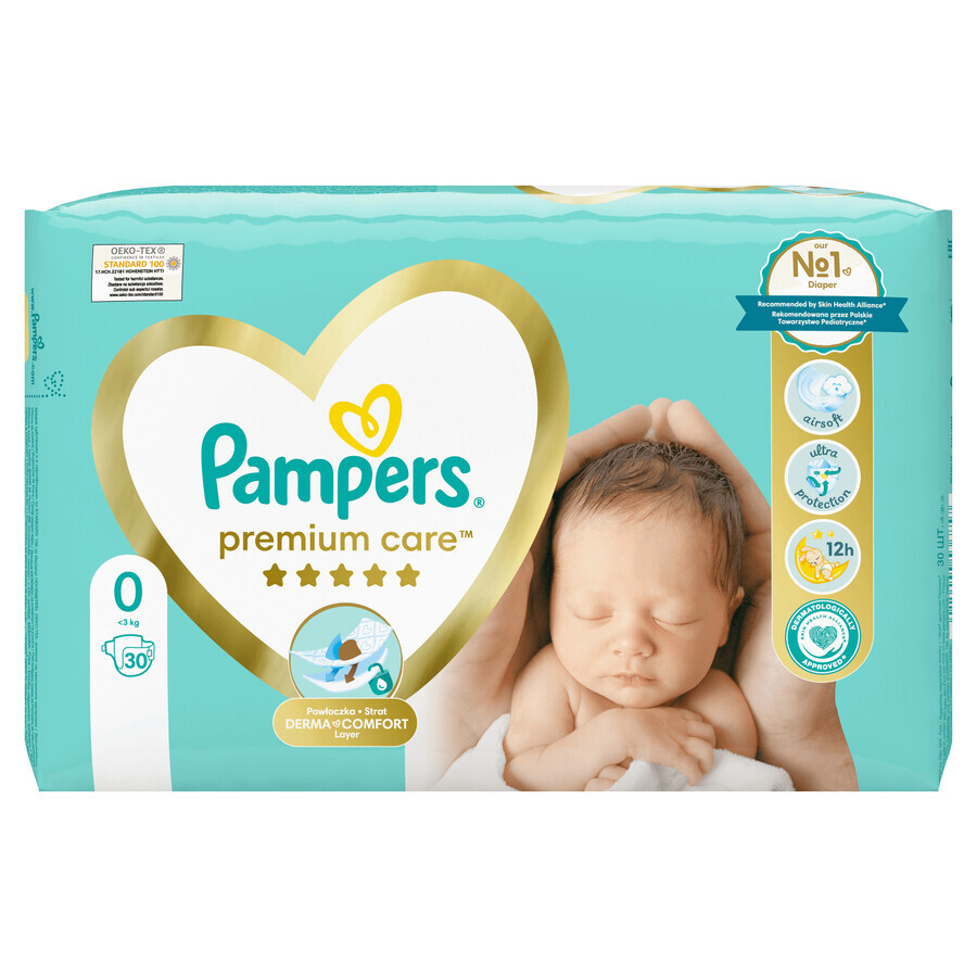 Pampers Premium Care, couches taille 0, jusqu'à 3 kg, 30 pièces