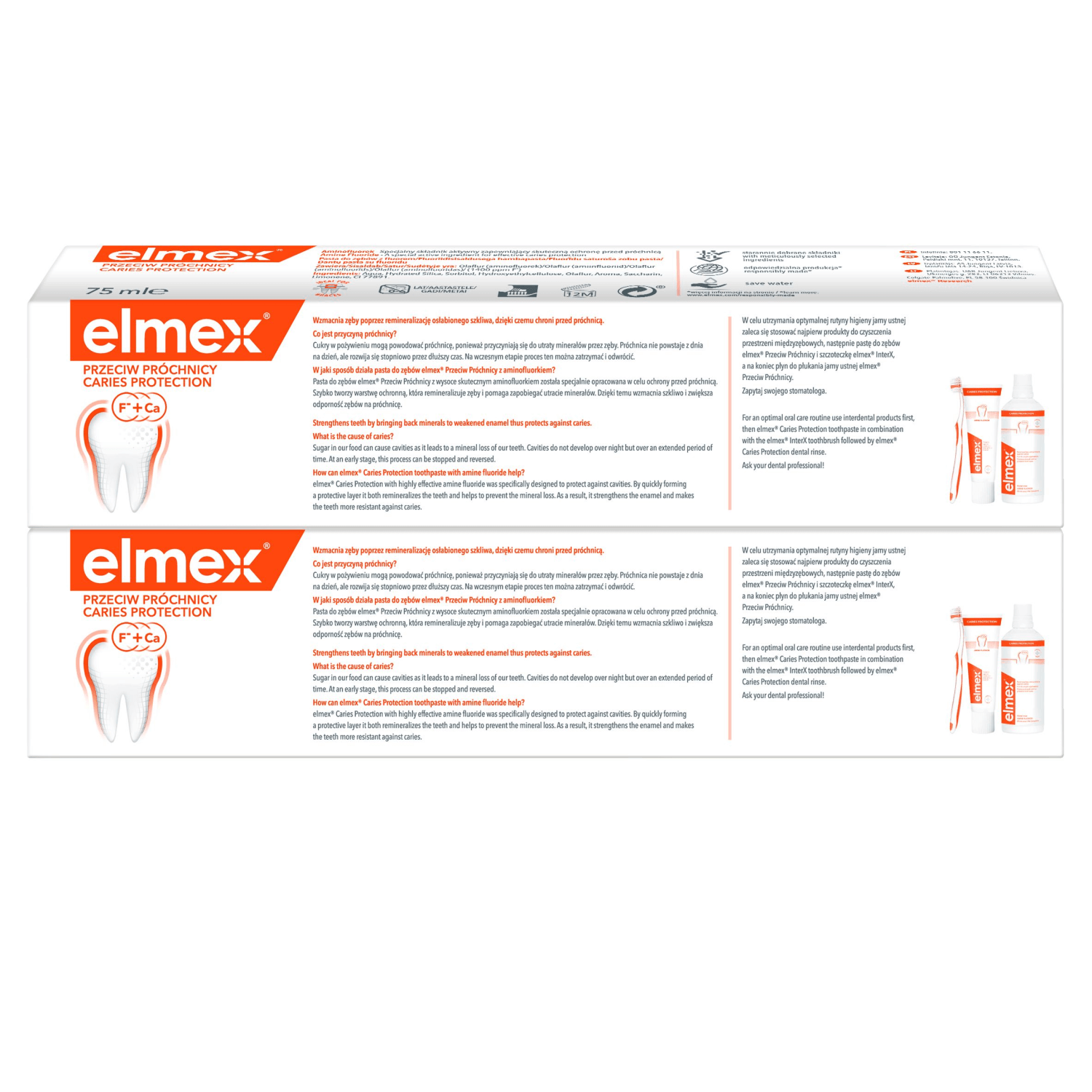 Elmex Against Caries, pastă de dinți cu fluorură de amine, 2 x 75 ml