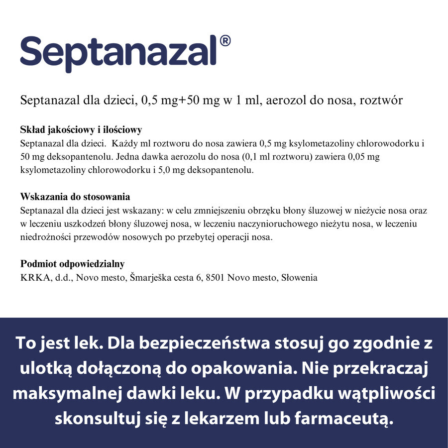 SeptaNazal für Kinder (0,5 mg + 50 mg)/ ml, Nasenspray, 2 bis 6 Jahre, 10 ml