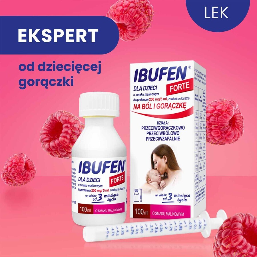 Ibufen per bambini Forte gusto lampone 200 mg/ 5ml, sospensione orale da 3 mesi, 100ml