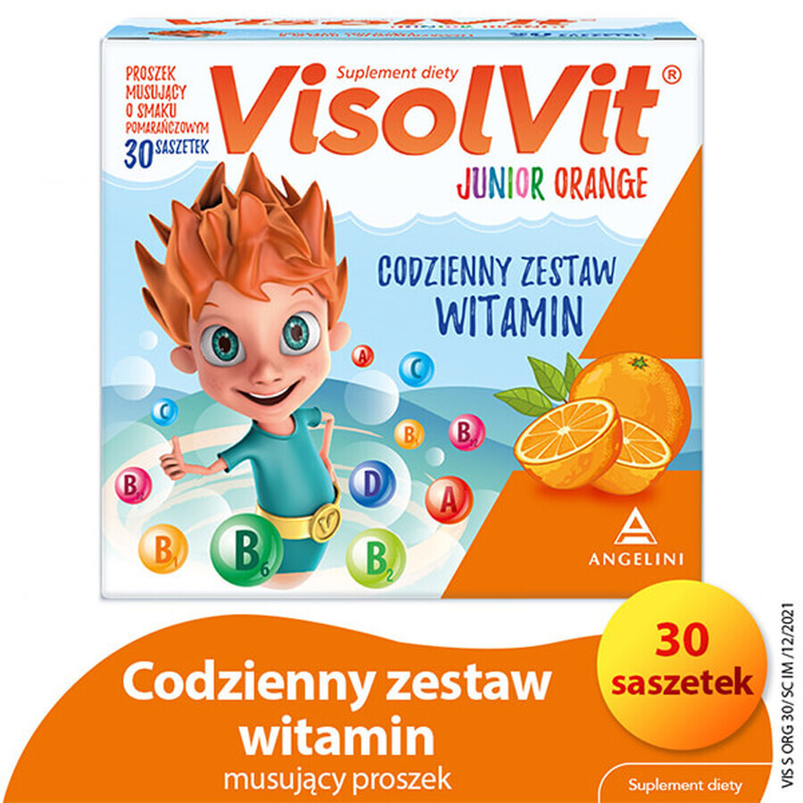 VisolVit Junior Orange, pulbere efervescentă, aromă de portocale, 30 pliculețe