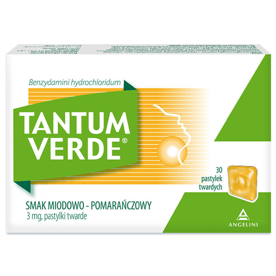 Tantum Verde 3 mg, aromă de miere și portocale, 30 de pastile tari