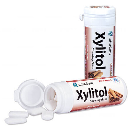 Miradent Xylitol, gumă de mestecat cu xilitol, aromă de scorțișoară, 30 bucăți