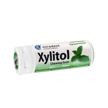 Miradent Xylitol, gomma da masticare con xilitolo, gusto menta verde, 30 pezzi