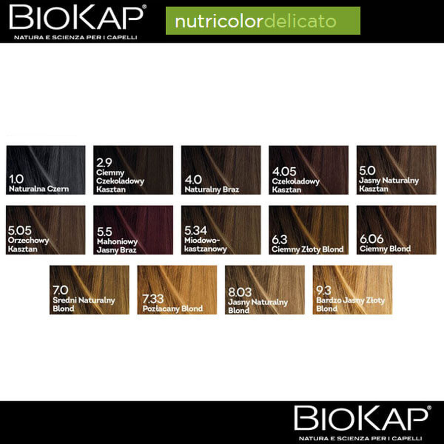 Biokap Nutricolor Delicato, tinte colorante para el cabello, 1.0 negro natural, 140 ml