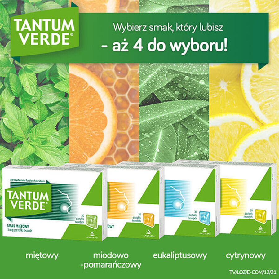 Tantum Verde 3 mg, aromă de eucalipt, 30 de pastile tari