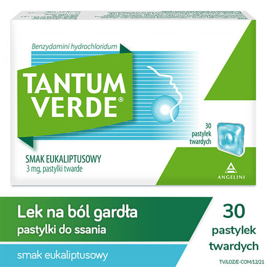 Tantum Verde 3 mg, aromă de eucalipt, 30 de pastile tari