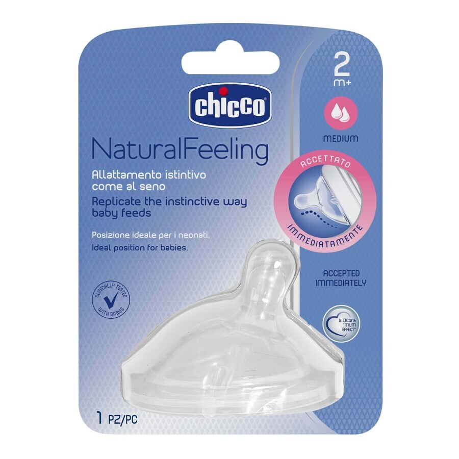 Chicco, NaturalFeeling tetină biberon 2m +, debit mediu, după 2 luni, 1 buc.