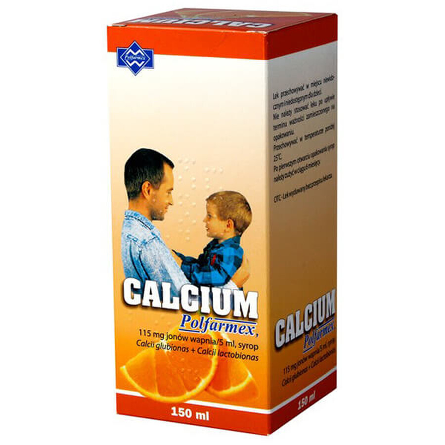 Calcium Polfarmex 115 mg/ 5 ml, sirop, aromă de portocale, 150 ml