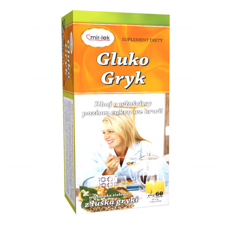 Gluko-Gryk, amestec pe bază de plante cu frunze de mure albe și coajă de hrișcă, 2,5 g x 60 pliculețe