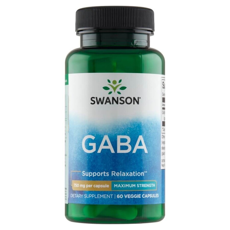 Swanson GABA, acide gamma aminobutyrique 750 mg, 60 gélules